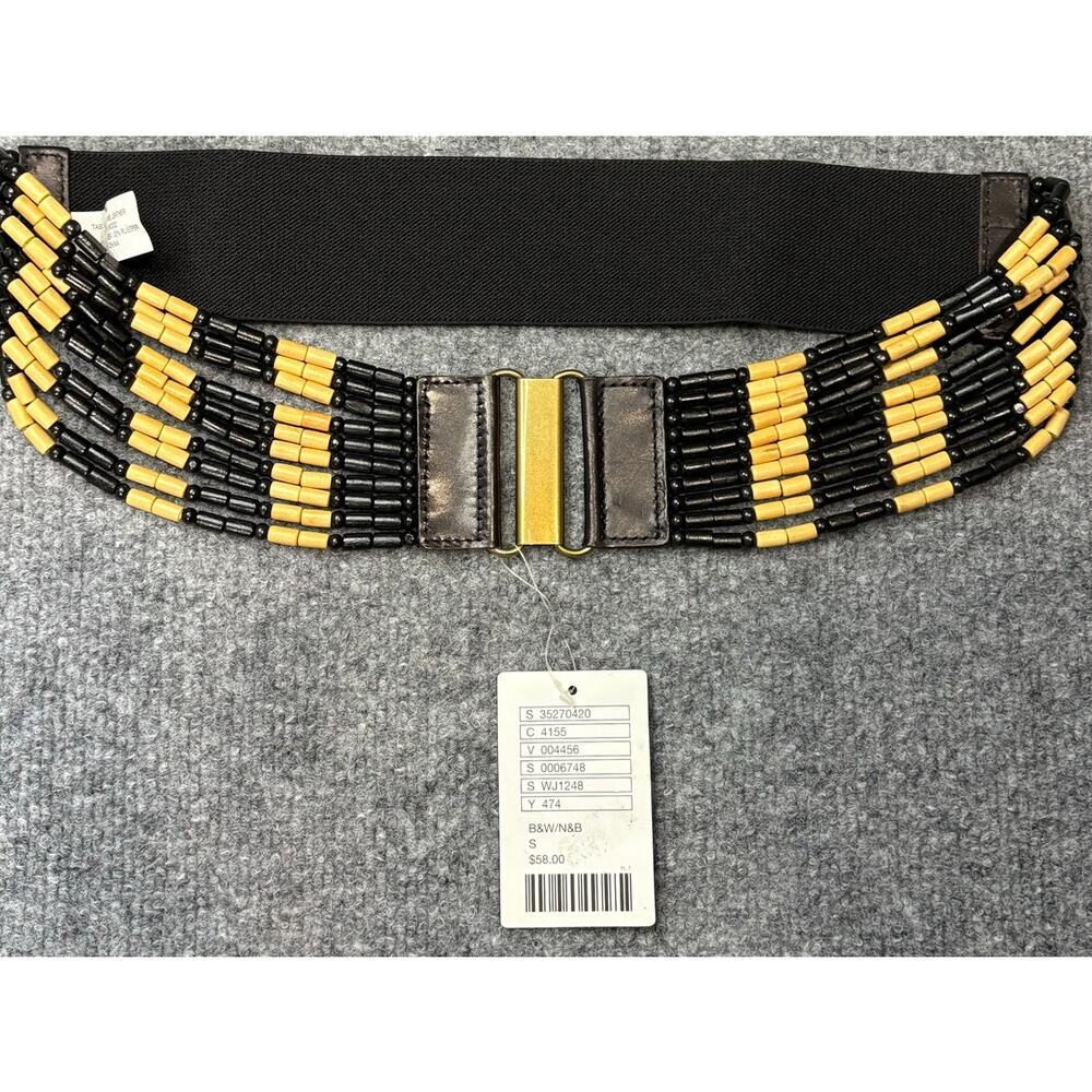 NWT Linea Pelle x Anthropologie Beaded Stretch Belt – Black & Gold, Brass Clasp